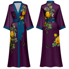 Women Satin Silk Printed Flower Kimono Robe