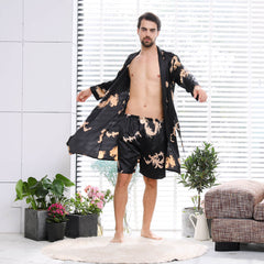 Dragon Print Long Men Silk Kimono Robe-Robeslife