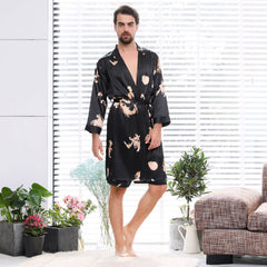 Dragon Print Long Men Silk Kimono Robe-Robeslife