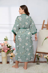 Women's Flower Printed Plus Size Satin Silk Kimono Robe