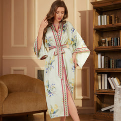 Floral Printed Satin Women Silk Kimono Robes