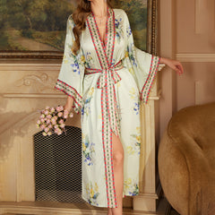 Floral Printed Satin Women Silk Kimono Robes