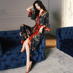 Women's Tree Printed Satin Kimono Robe