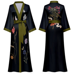 Women Flower Satin Silk Printed  Kimono Robe