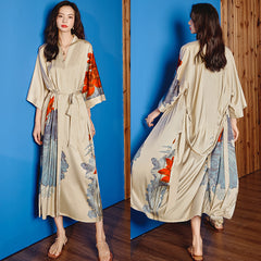 Women Flower Satin Silk Printed Kimono Robe