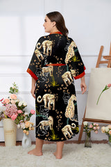 Women's Flower Printed Plus Size Satin Silk Kimono Robe