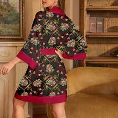 Women Short Flower Printed Satin Silk Kimono Robes