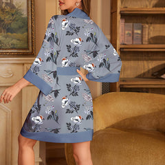 Women Short Flower Printed Satin Silk Kimono Robes