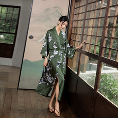 Women Flower Printed Satin Silk Kimono Robes