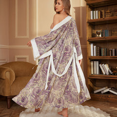 Floral Printed Satin Women Silk Kimono Robes