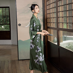 Women Flower Printed Satin Silk Kimono Robes