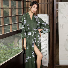 Women Flower Printed Satin Silk Kimono Robes