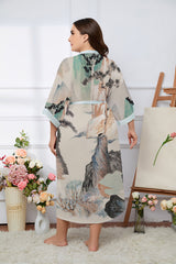 Women's Printed Plus Size Satin Silk Kimono Robe