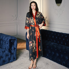 Women's Tree Printed Satin Kimono Robe