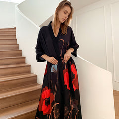 Women Satin Printed Flower Kimono Robe