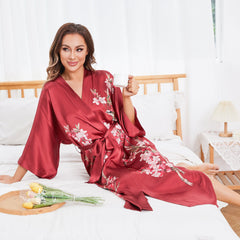 Silk Kimono Robe Long Cherry Blossom Print SIlk Kimono