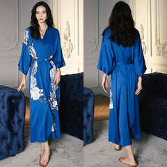 Women Flower Printed Satin Silk Kimono Robe