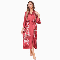 Silk Kimono Robe Long Cherry Blossom Print SIlk Kimono