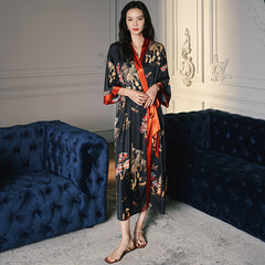 Women's Tree Printed Satin Kimono Robe