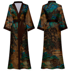 Women's Mountains Printed Satin Kimono Robe