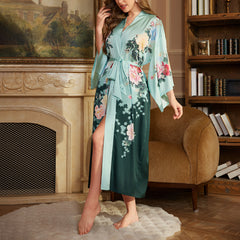 Floral Printed Satin Women Silk Kimono Robes