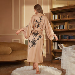 Floral Printed Satin Women Silk Kimono Robes