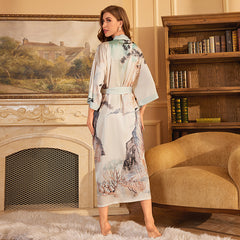 Women's mountain Printed Satin Silk Kimono Robe